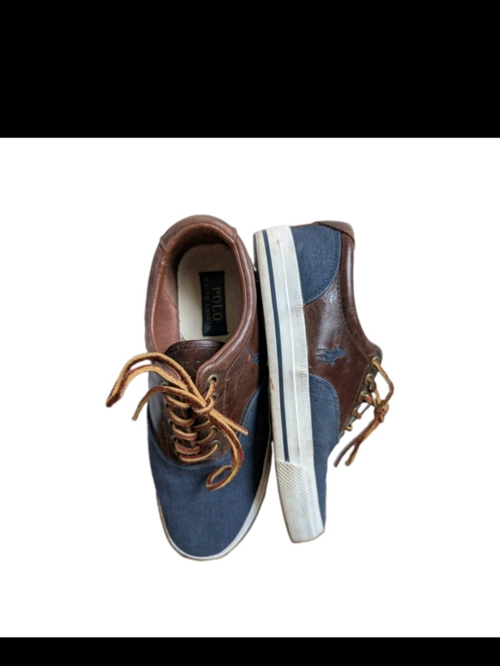 Polo Ralph Lauren Vaughn Saddle Sneaker Men's Size 7D Flax Linen Leather Blue
